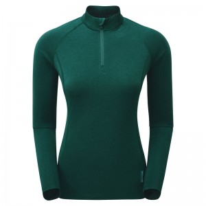 Montane Dart Thermo Zip Neck T-Shirt Dame Mørkegrøn | 5601739-ZG