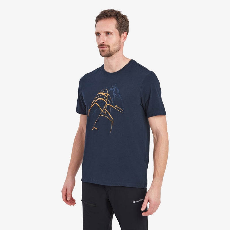 Montane Abstract Mountain T-Shirt Herre Mørkeblå | 6502914-LZ