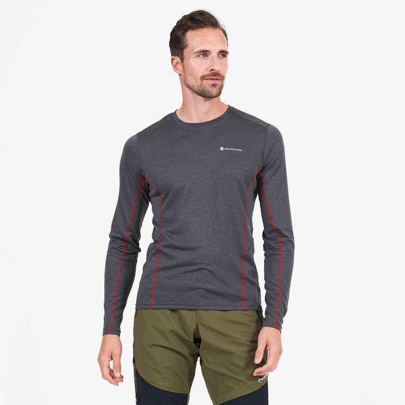 Montane Dart Long Sleeve T-Shirt Herre Mørkegrå | 0749268-SP