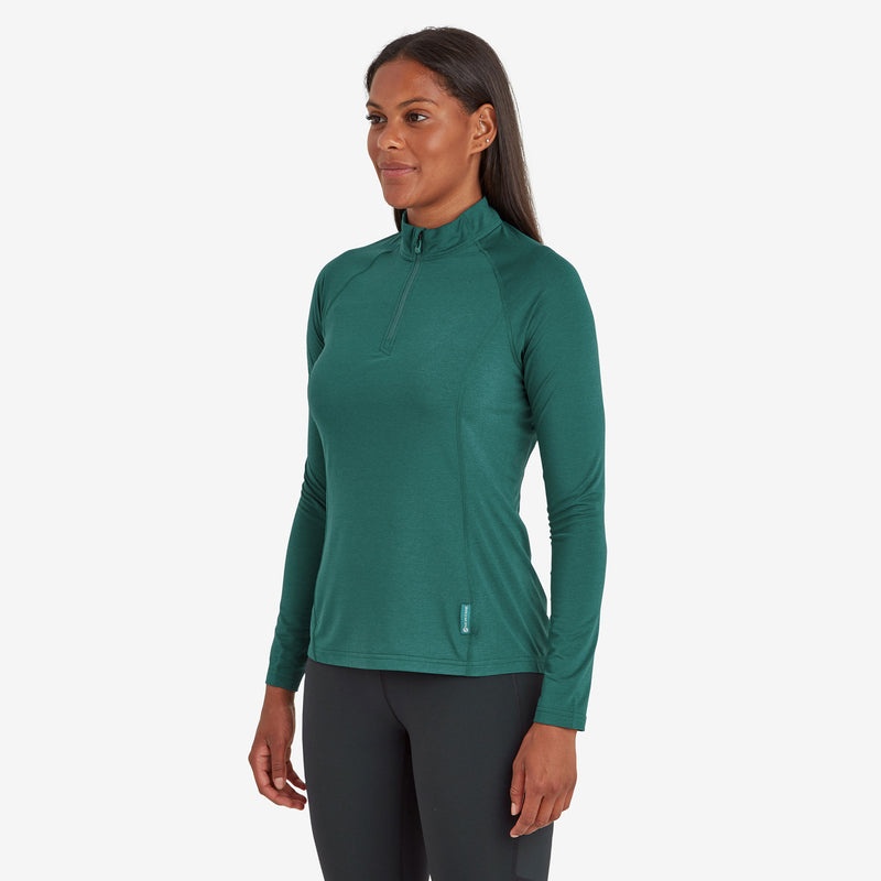 Montane Dart Thermo Zip Neck T-Shirt Dame Mørkegrøn | 5601739-ZG