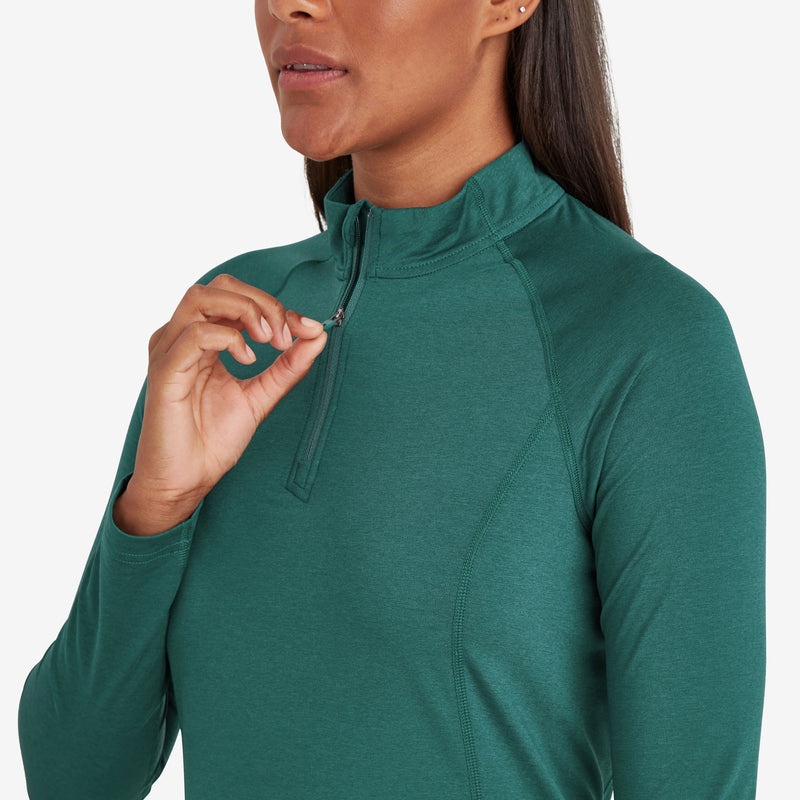 Montane Dart Thermo Zip Neck T-Shirt Dame Mørkegrøn | 5601739-ZG