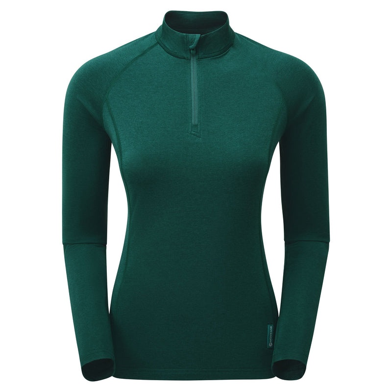 Montane Dart Thermo Zip Neck T-Shirt Dame Mørkegrøn | 5601739-ZG